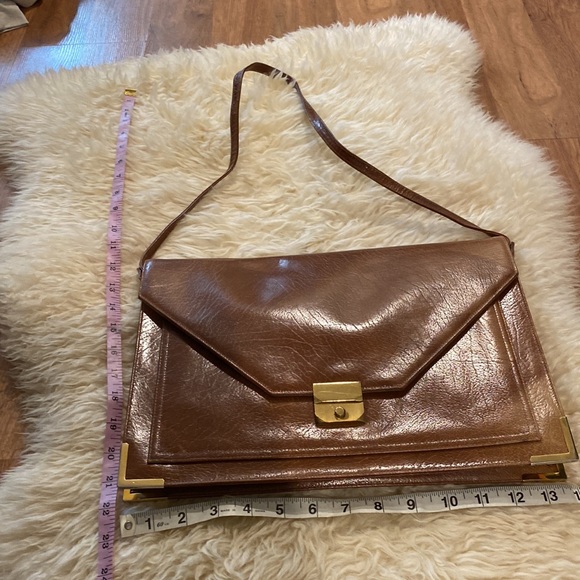 Vintage Leather Crossbody Briefcase Bag EUC One Size Brown & Gold - Picture 10 of 11